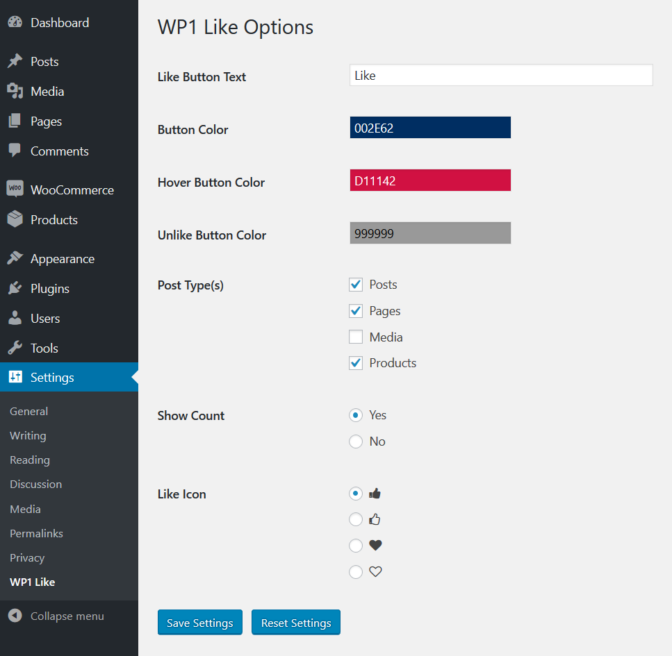 Setting page where you can make changes.