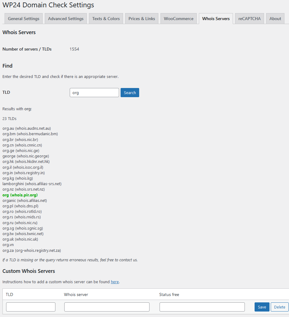 Show detailed whois information (if domain is registered)