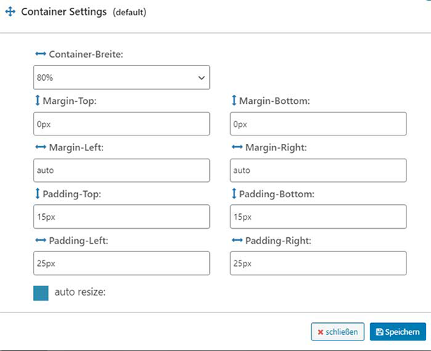 Container settings