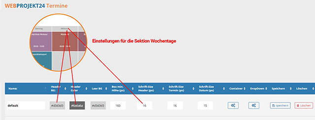Settings font size, colors and box sizes