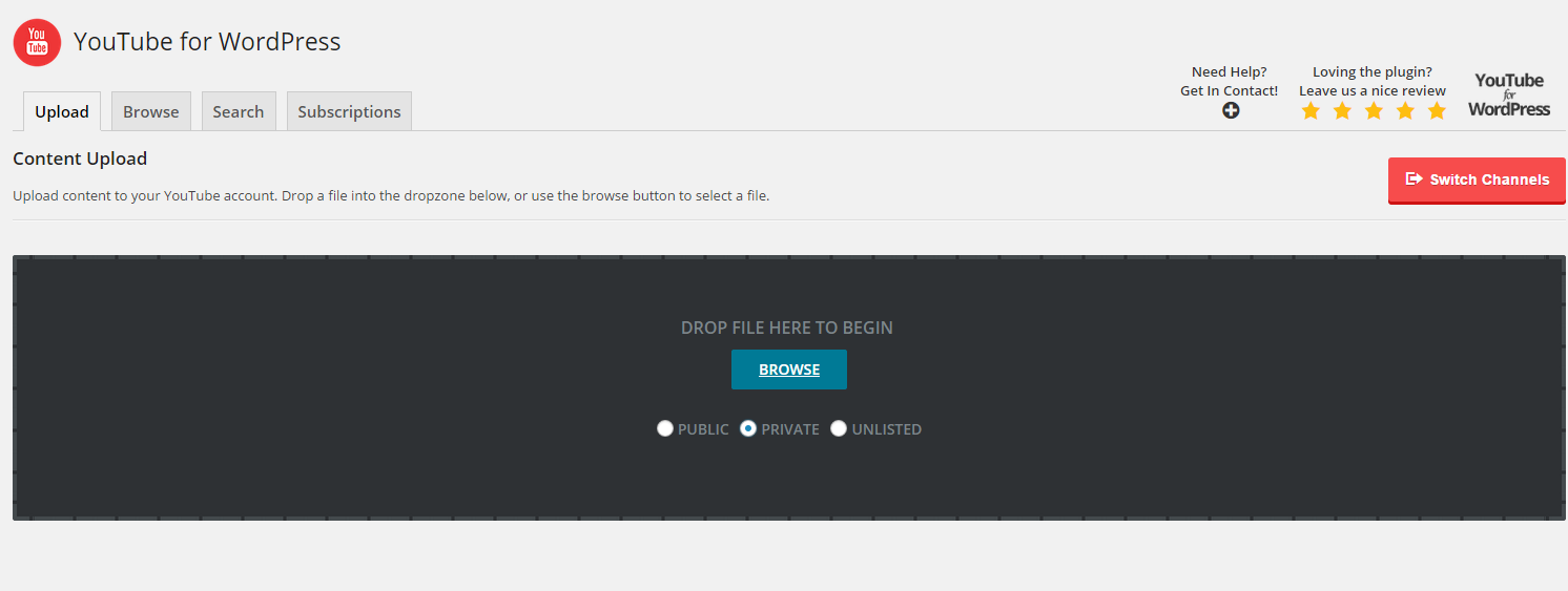 YouTube for WordPress Search Page