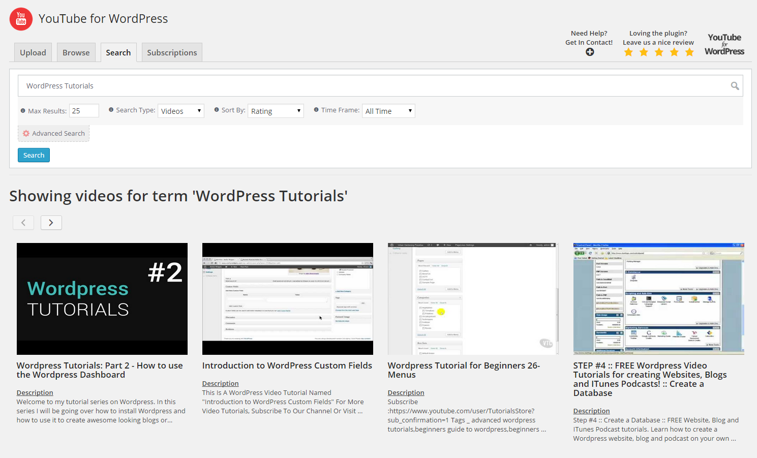 YouTube for WordPress Advanced Channel Browsing Overview