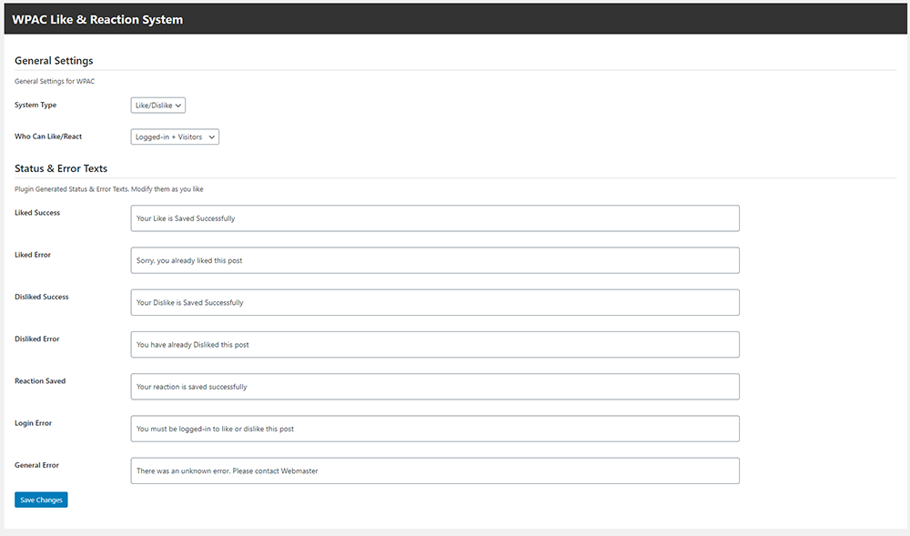 Plugin Configuration Screen