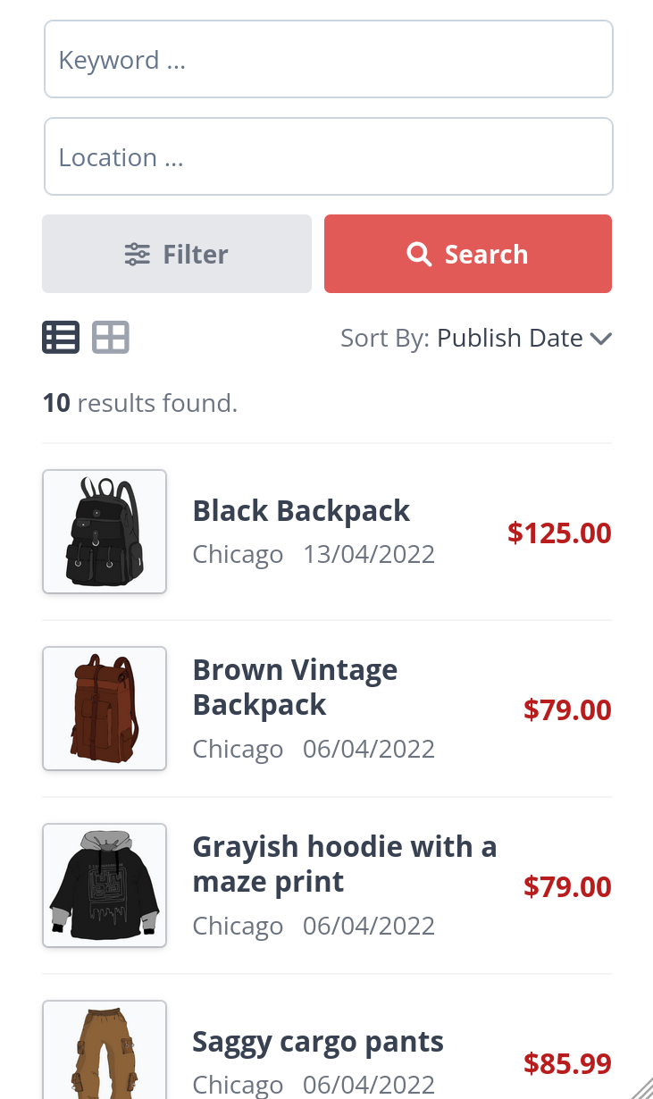 Ads list in wp-admin panel.