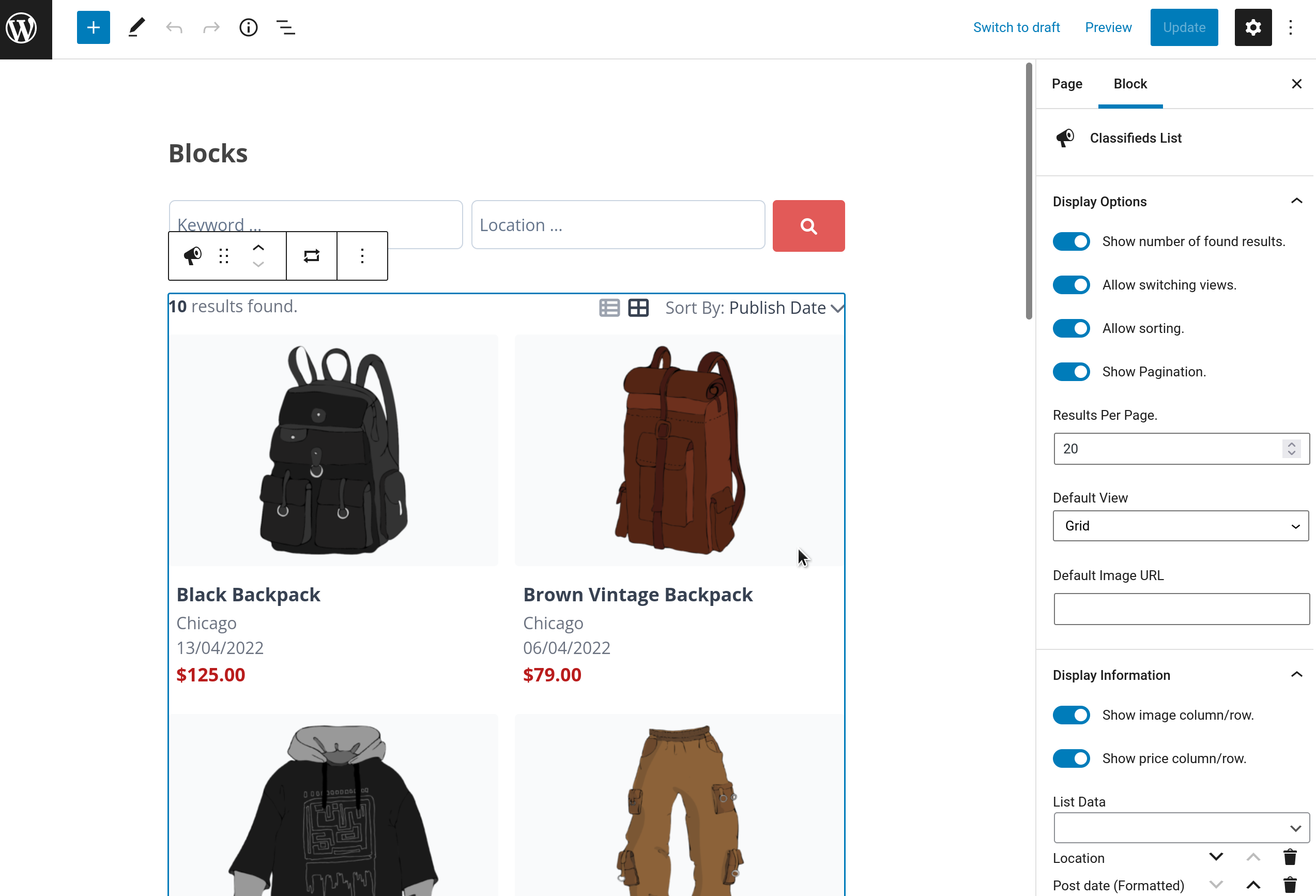 Ad edit page in wp-admin panel.