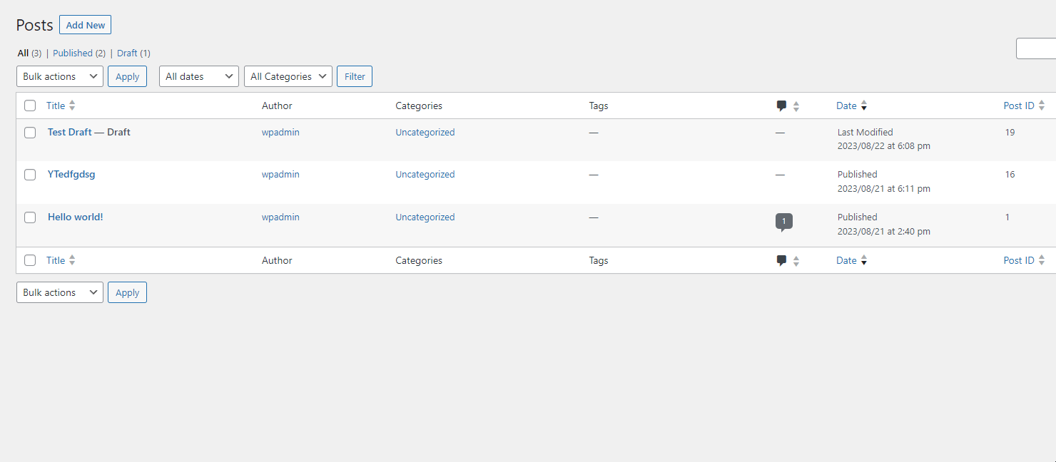 Bulk Copy Post ID's by selecting the post and then performing the bulk Copy action.