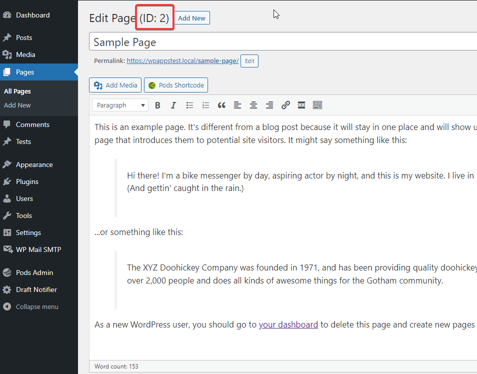 Post ID visible on Edit Post / Page.
