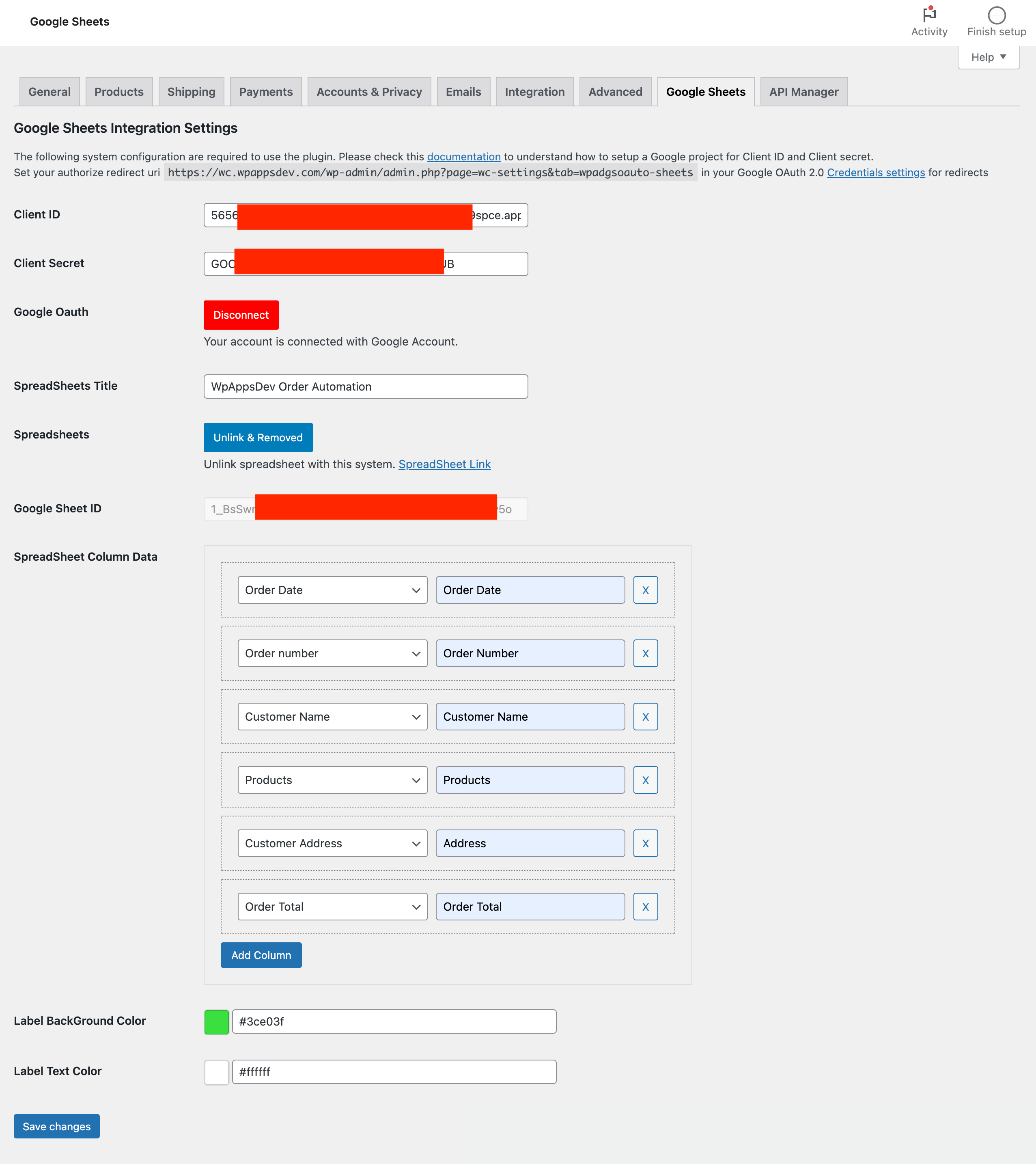 Configure SpreadSheet Label 2