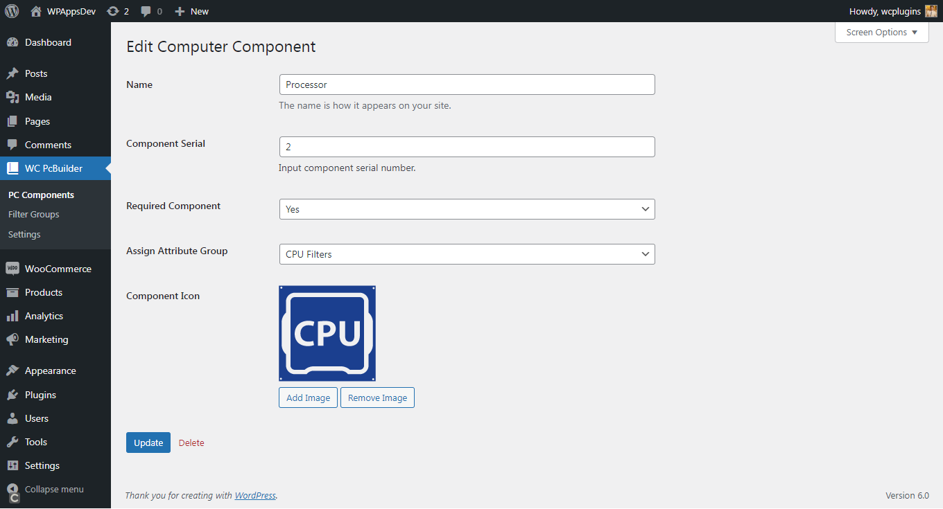 Computer component edit