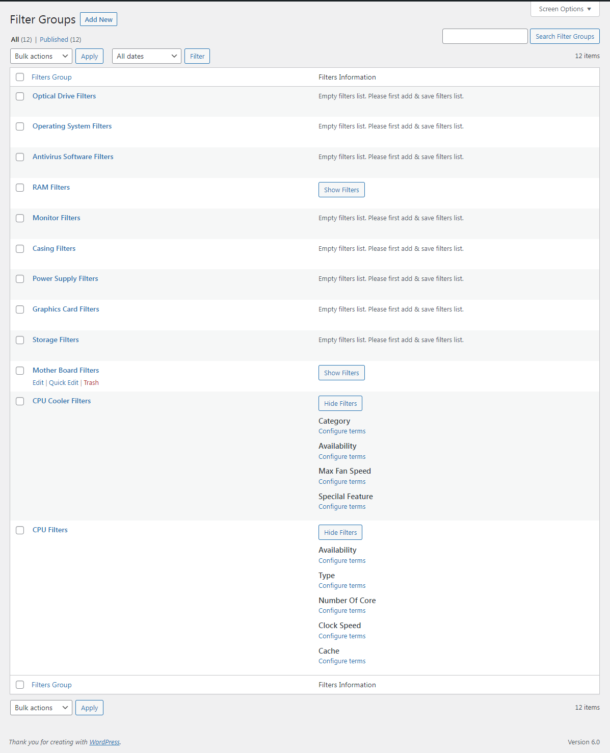 Filter groups list