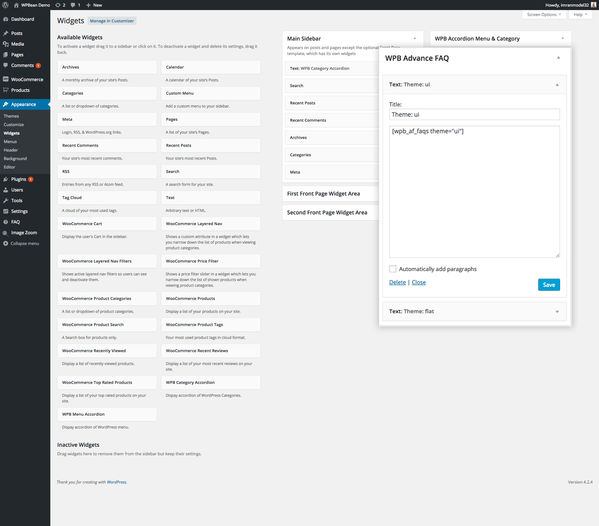 Using FAQ shortcode in sidebar.