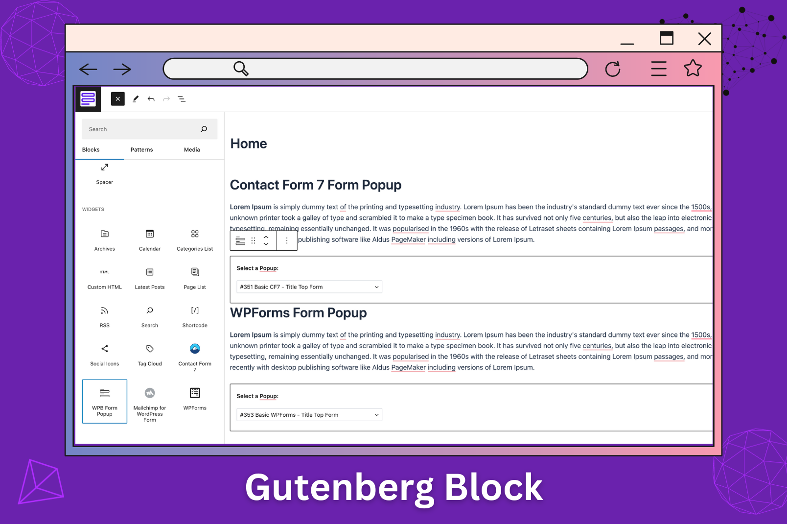 Gutenberg block for popup form button.