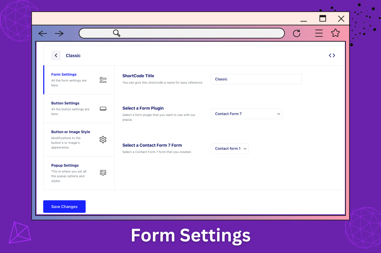 Admin dashboard for popup form settigns.