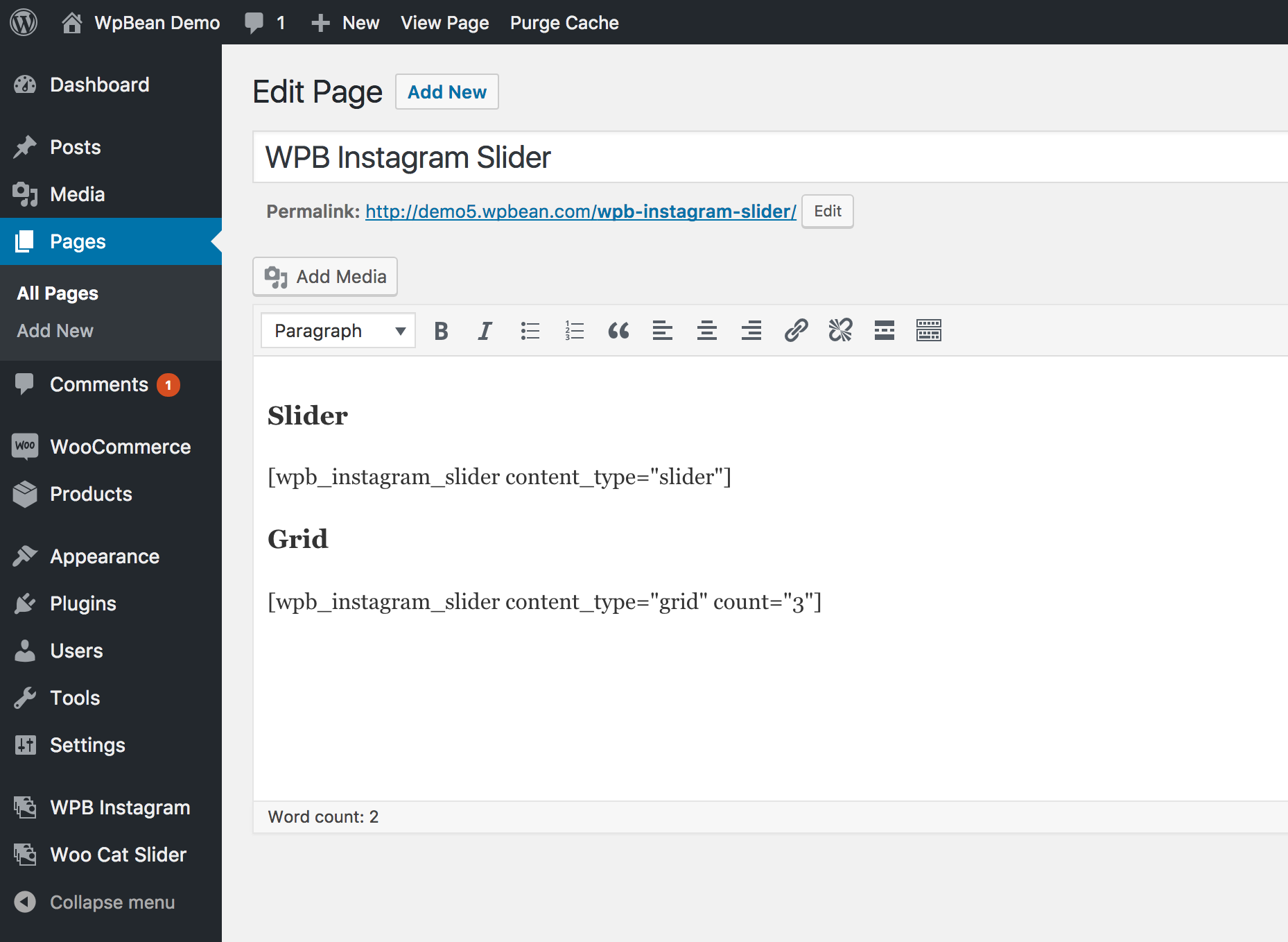 WPB Instagram Gallery Slider and Grid in shortcode