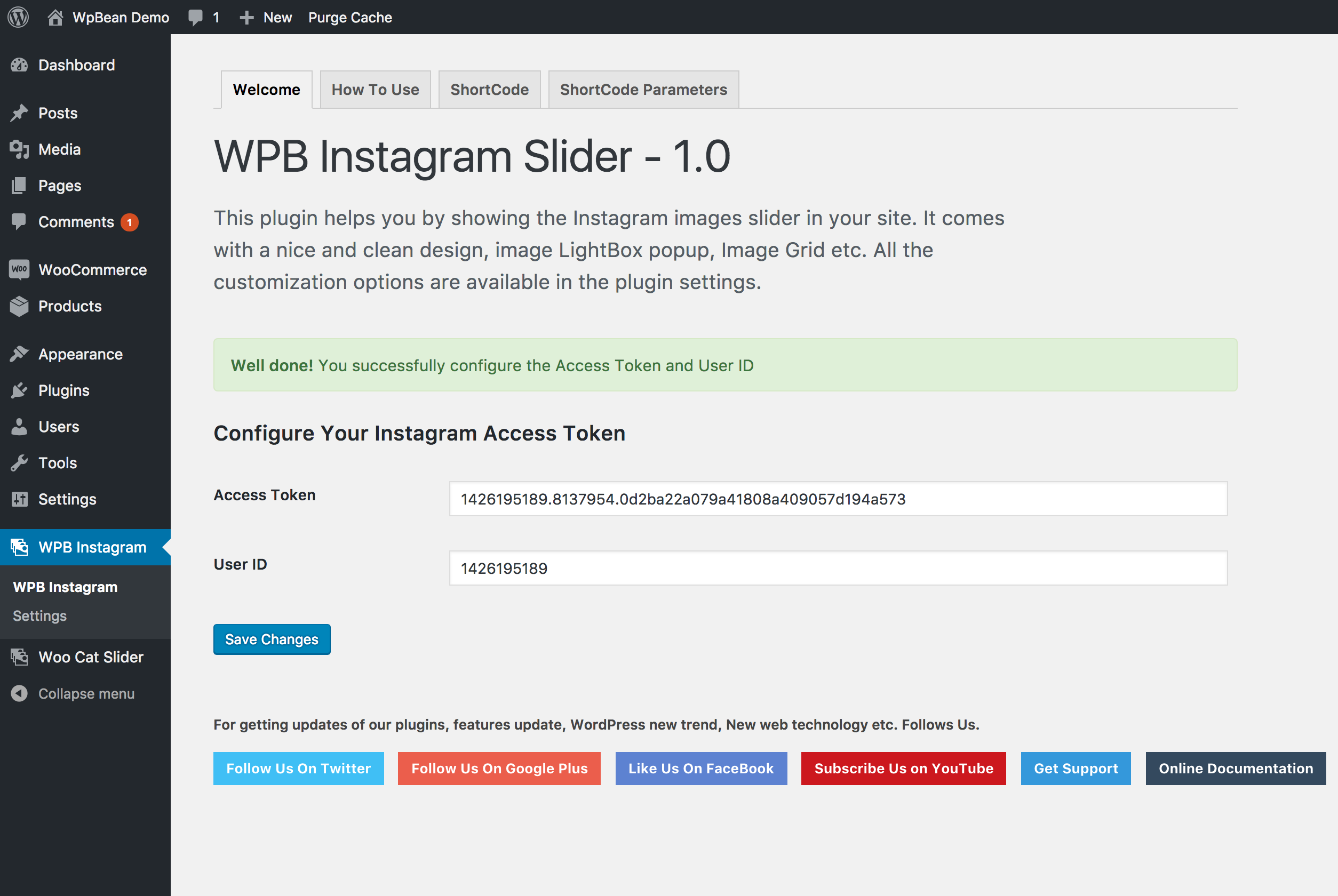 WPB Instagram Gallery Slider and Grid access token configure