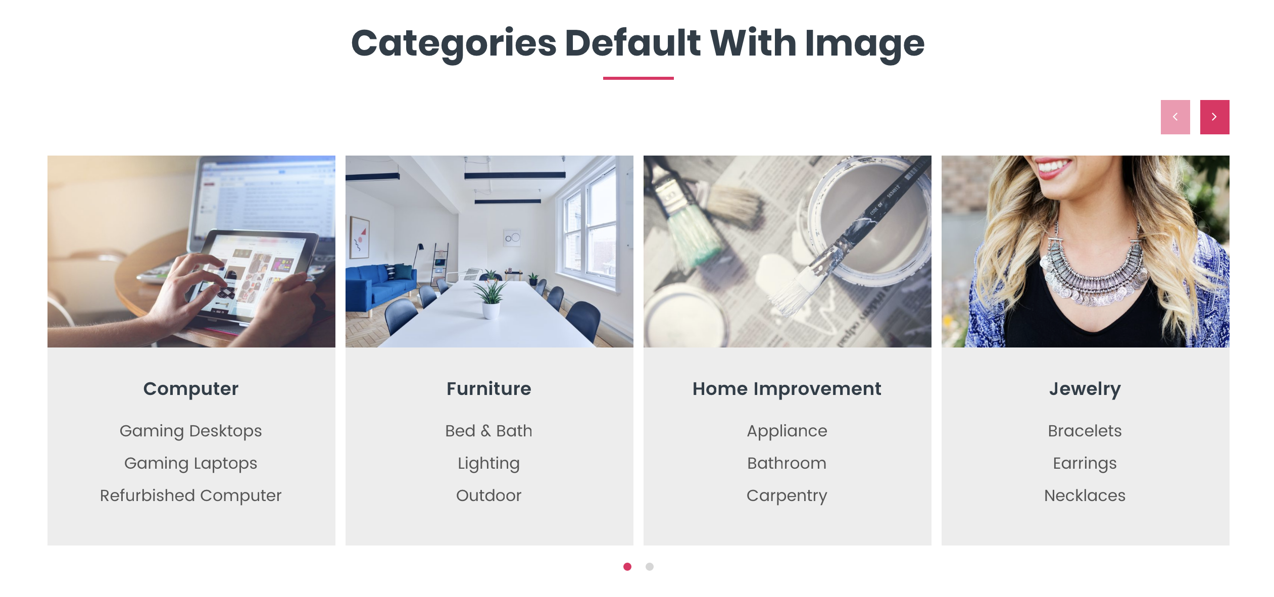 Categories with background image and hover effect