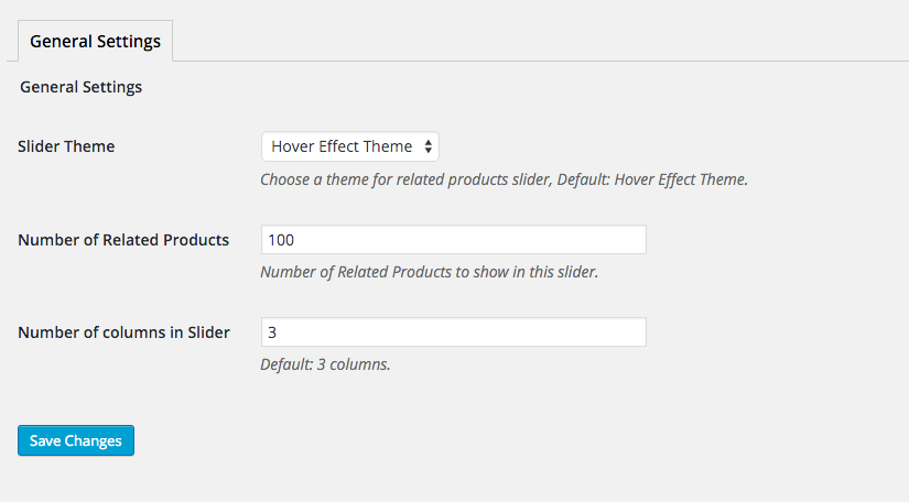 WPB Related Products Slider for WooCommerce settings.