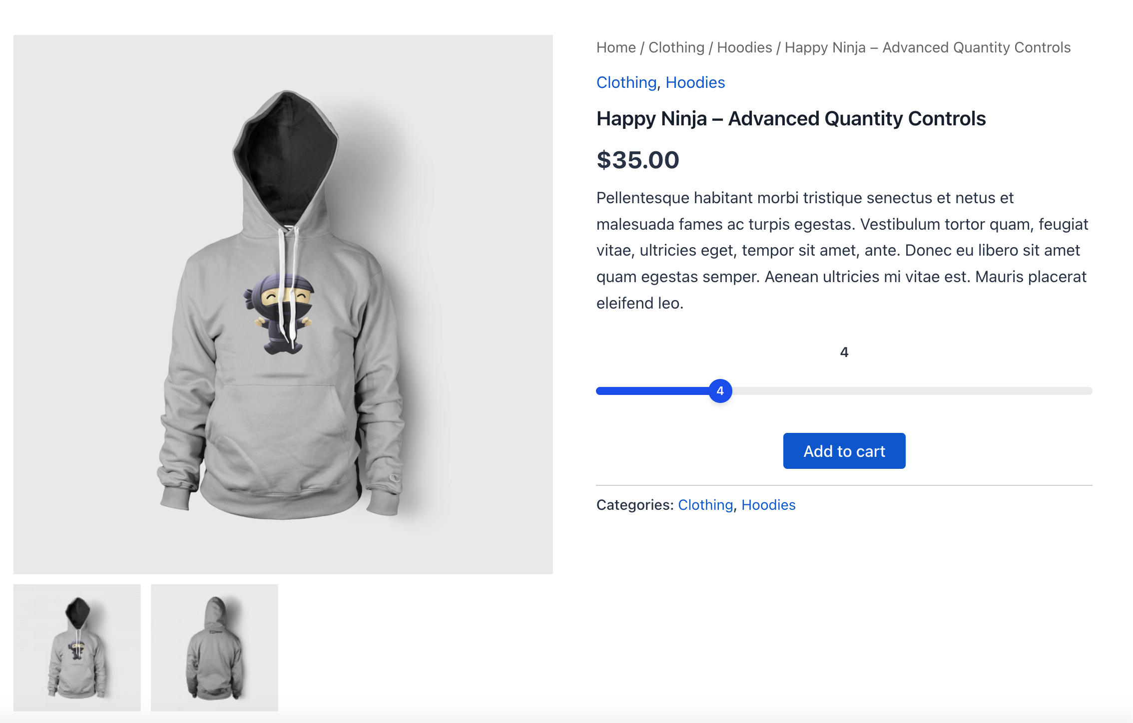Quantity slider on the product page
