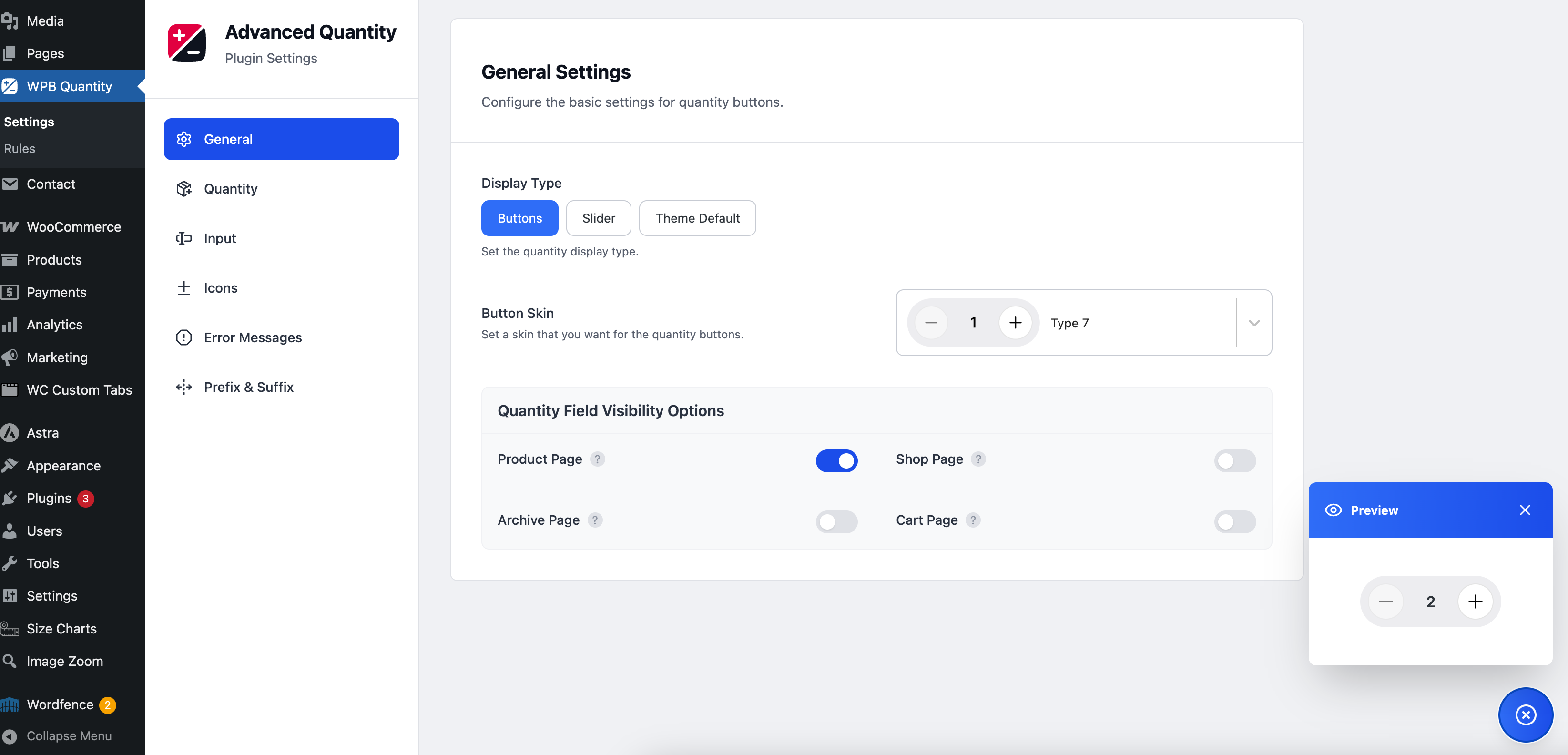 Settings panel — General settings