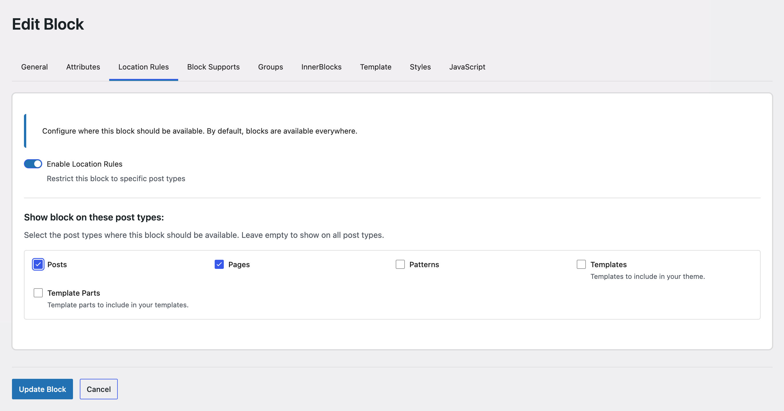 Export Options – Export block configurations