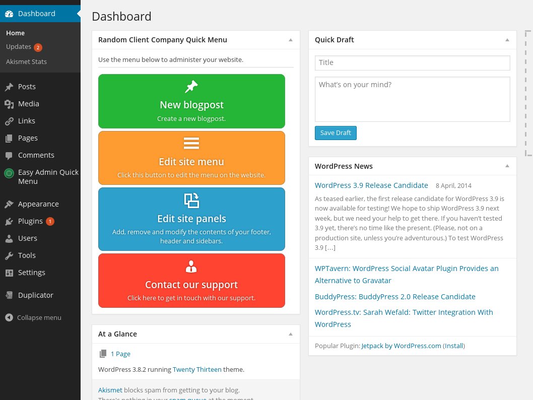 Example of how a menu could be configured for a client. Exposes all of the necessary day-to-day elements the client needs..