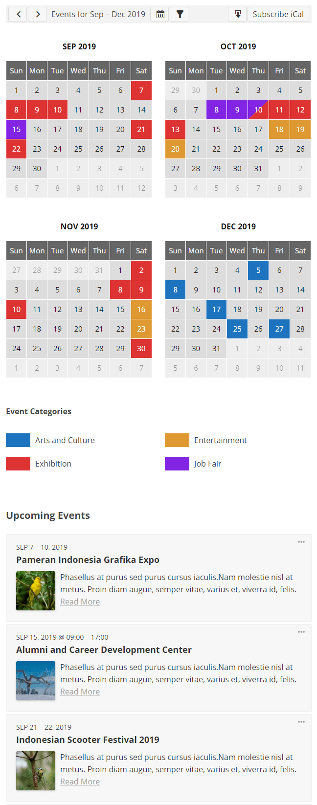 Multiple Months View Calendar