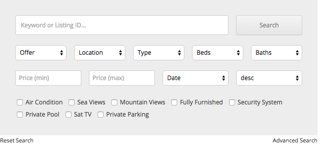 Property search form (horizontal)