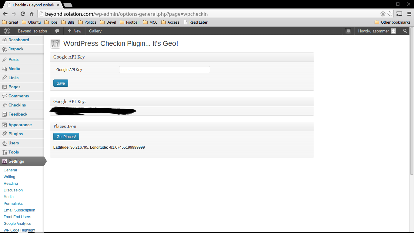 Once you have installed the plugin, navigate to Settings > Checkin in the admin area.