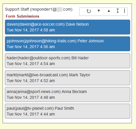 List of form submissions, unread and read.