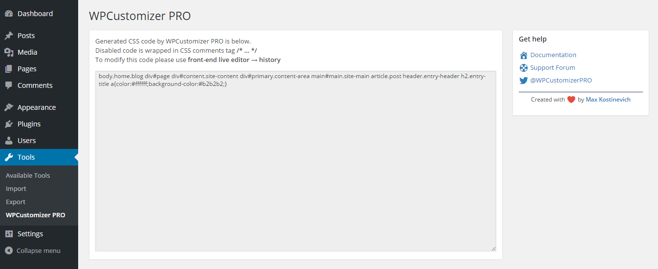 Generated CSS code.