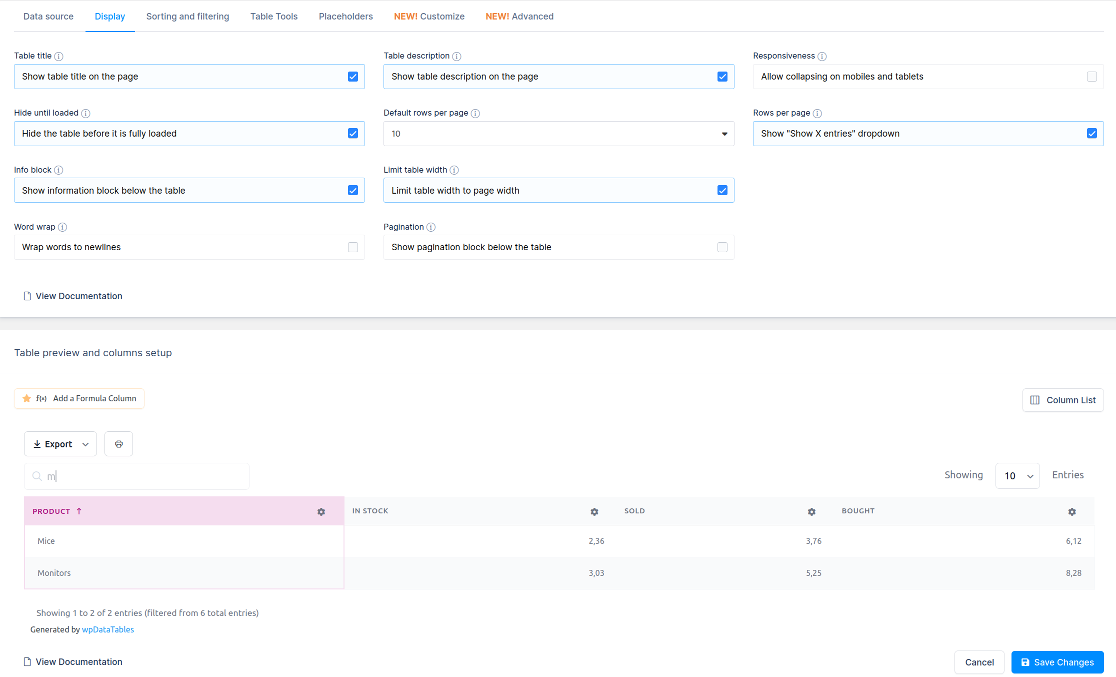 Google chart settings