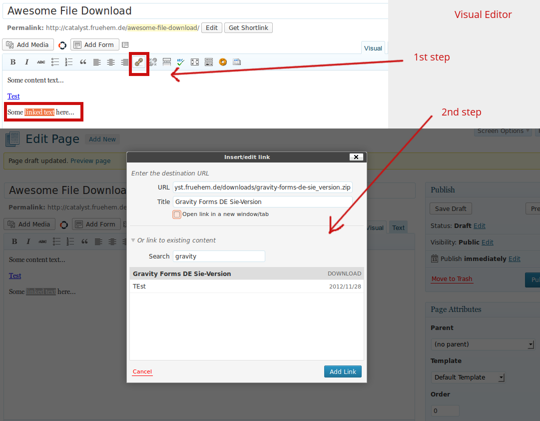 Insert Download link via Visual Editor