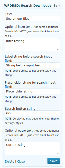Search Downloads widget