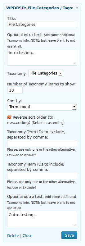 Taxonomy Widget - used for "File Categories"