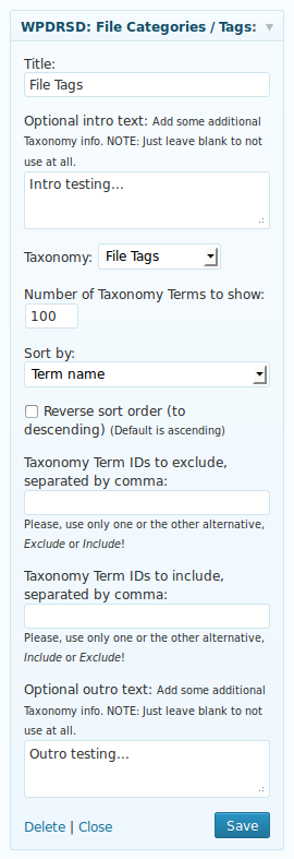 Taxonomy Widget - used for "File Tags"