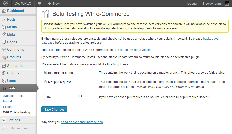 Plugin configuration page