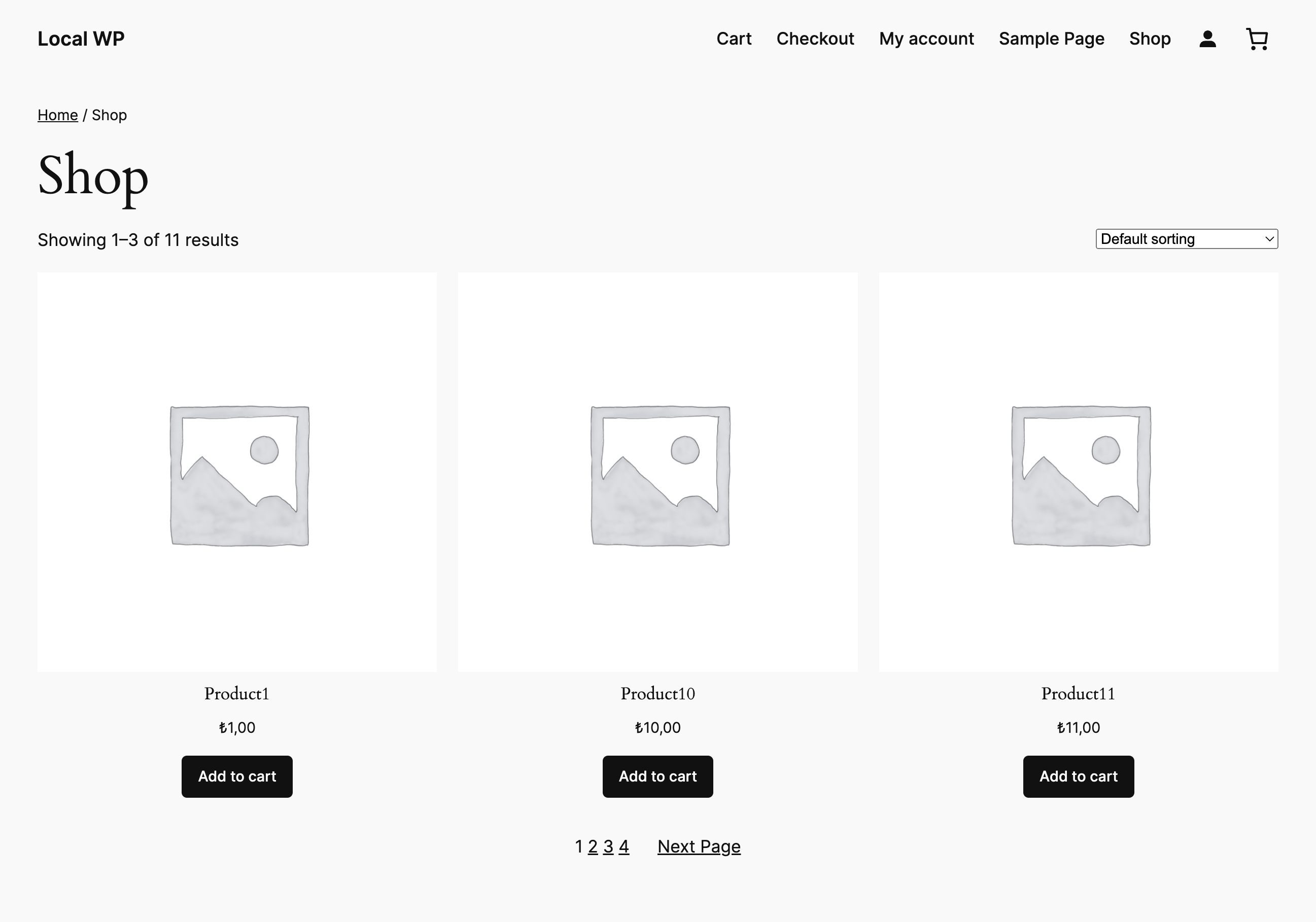 This is the sample shop page after setting the products per page