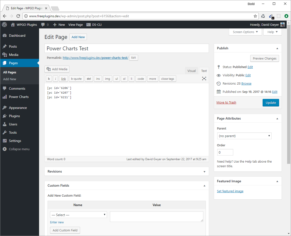Add the chart shortcode(s) to any WordPress page, post, or text widget.