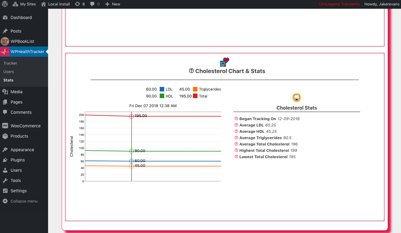 An example of the 'Exercise Duration Chart & Stats' area.