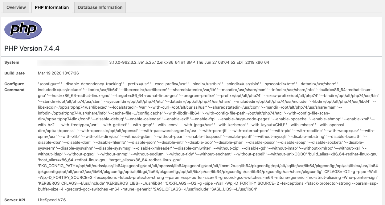 Plugin PHP Info page.