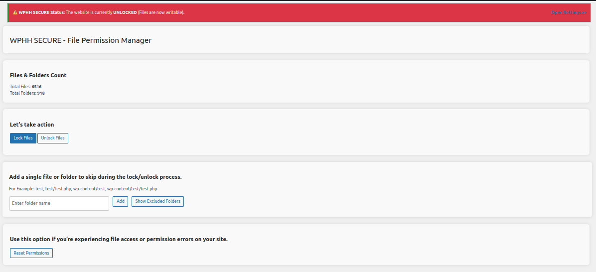 Full-page UI to lock or unlock the website with a single click.