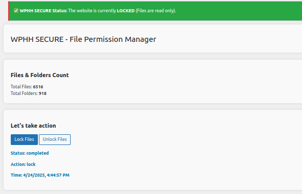 Locking process status with progress and confirmation.