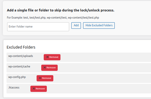 Excluded folders settings to manage folder exclusions (view, add, or remove).
