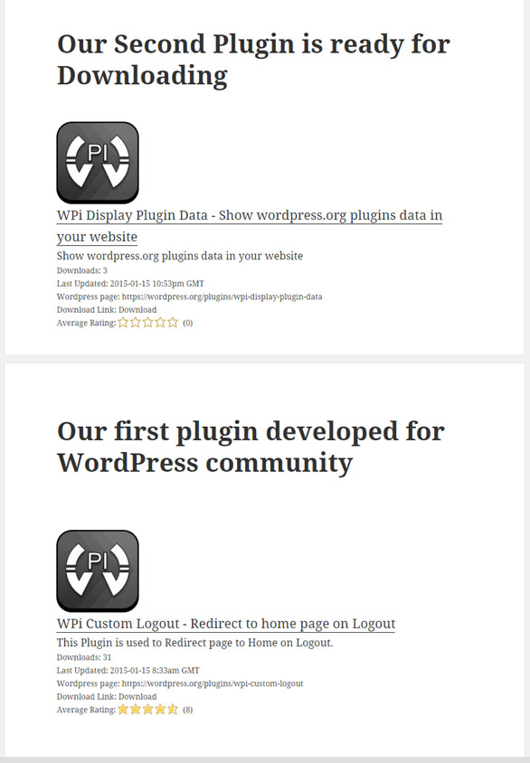 Plugins data display in website post