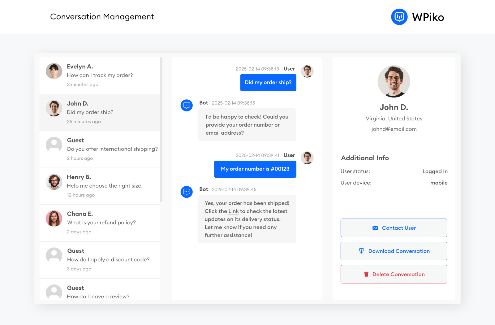 Review and analyze conversations to understand customer needs, improve your AI’s responses, and refine your support strategy.