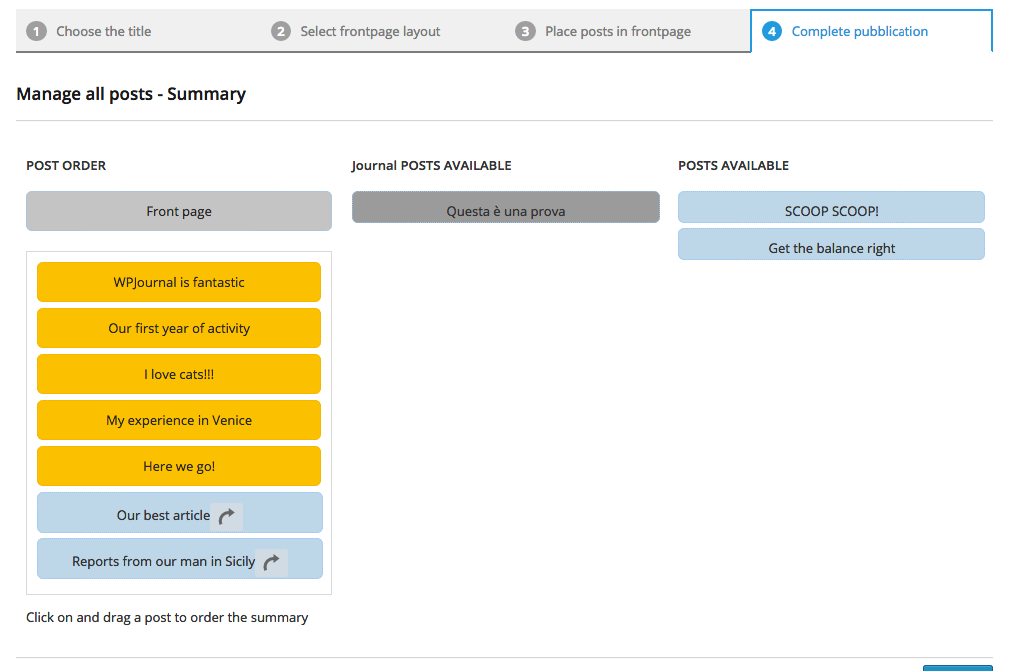 Create a Summary/Menu to navigate