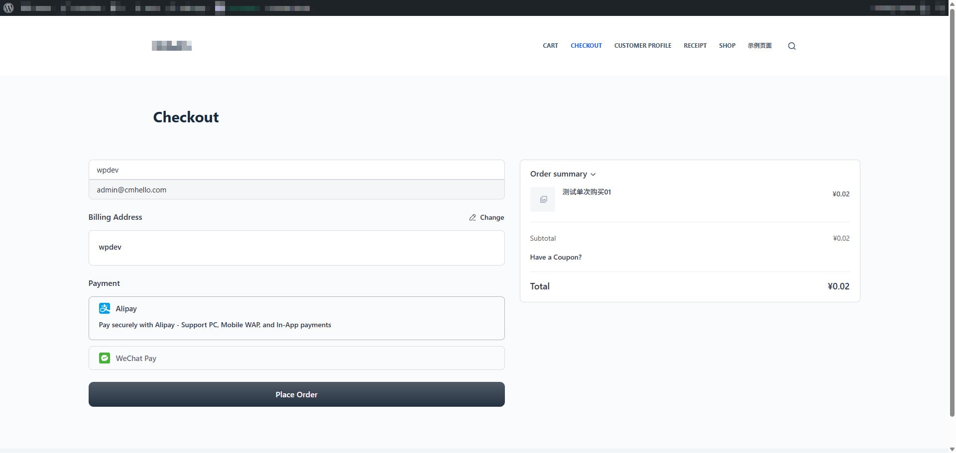 Payment method selection during checkout