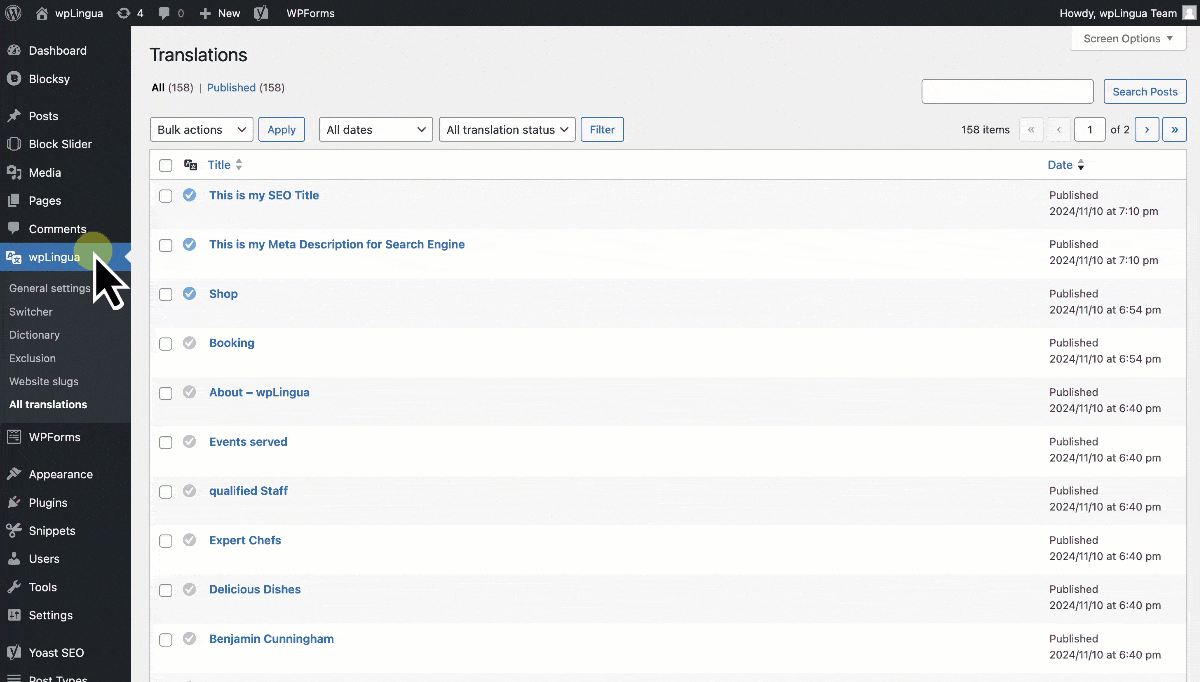 Installing wpLingua and creating an API key.