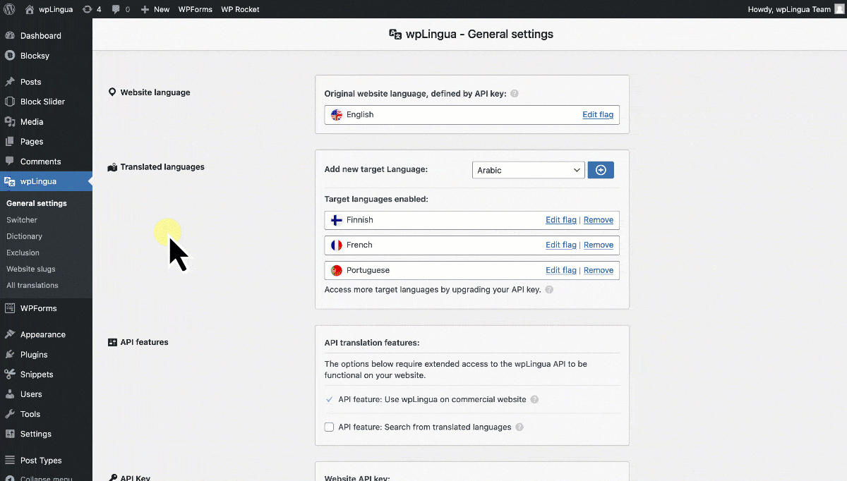 Dictionary: define translation rules that apply when generating machine translations.