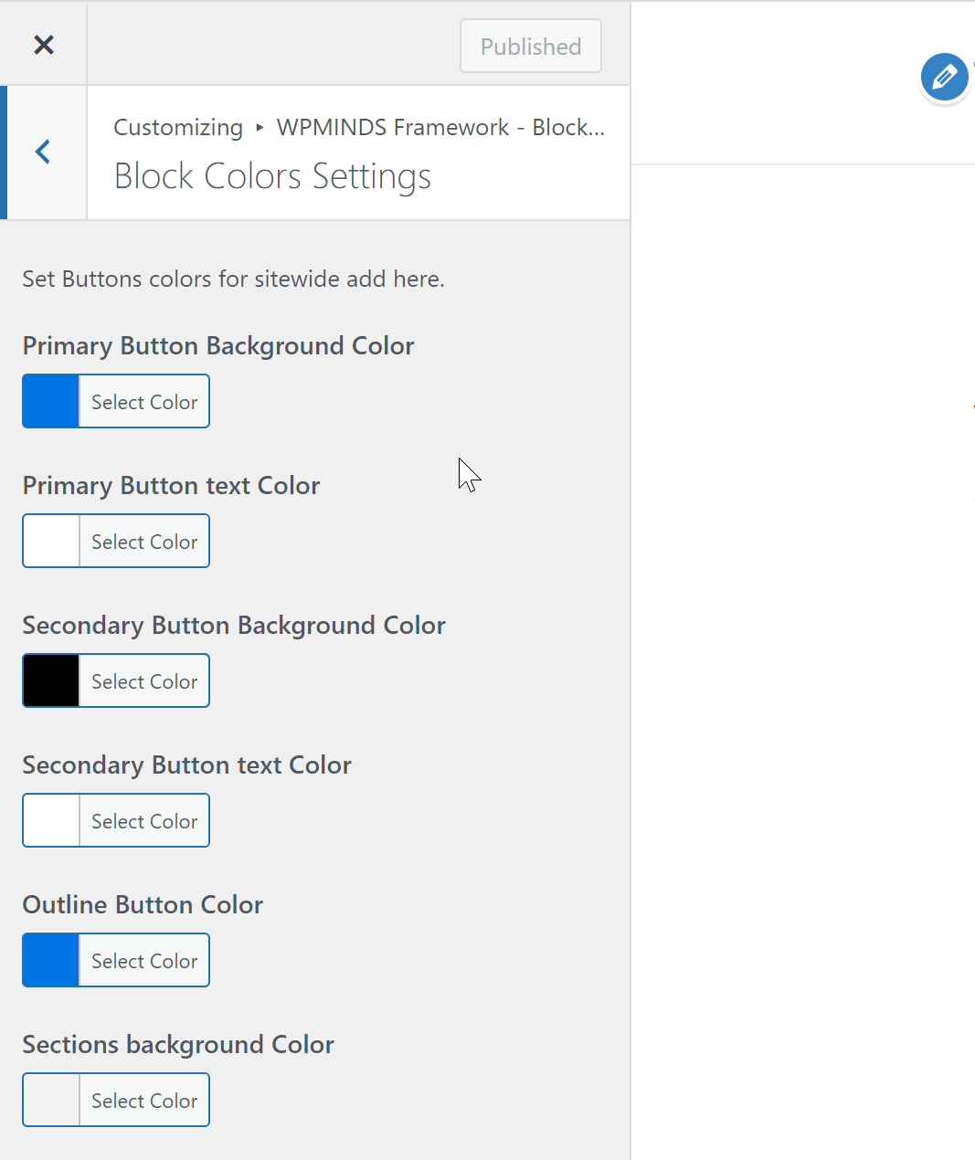 Button and background color style option